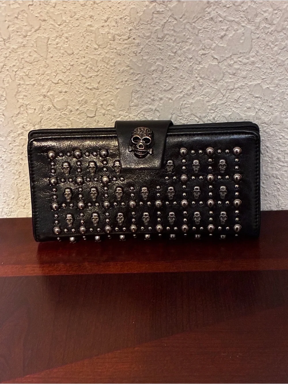 Black Studded Skull Wallet